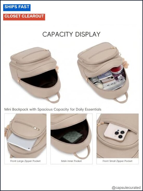 Mini Faux Leather Backpack Purse with Detachable Cartoon Charm - Cute Fashion